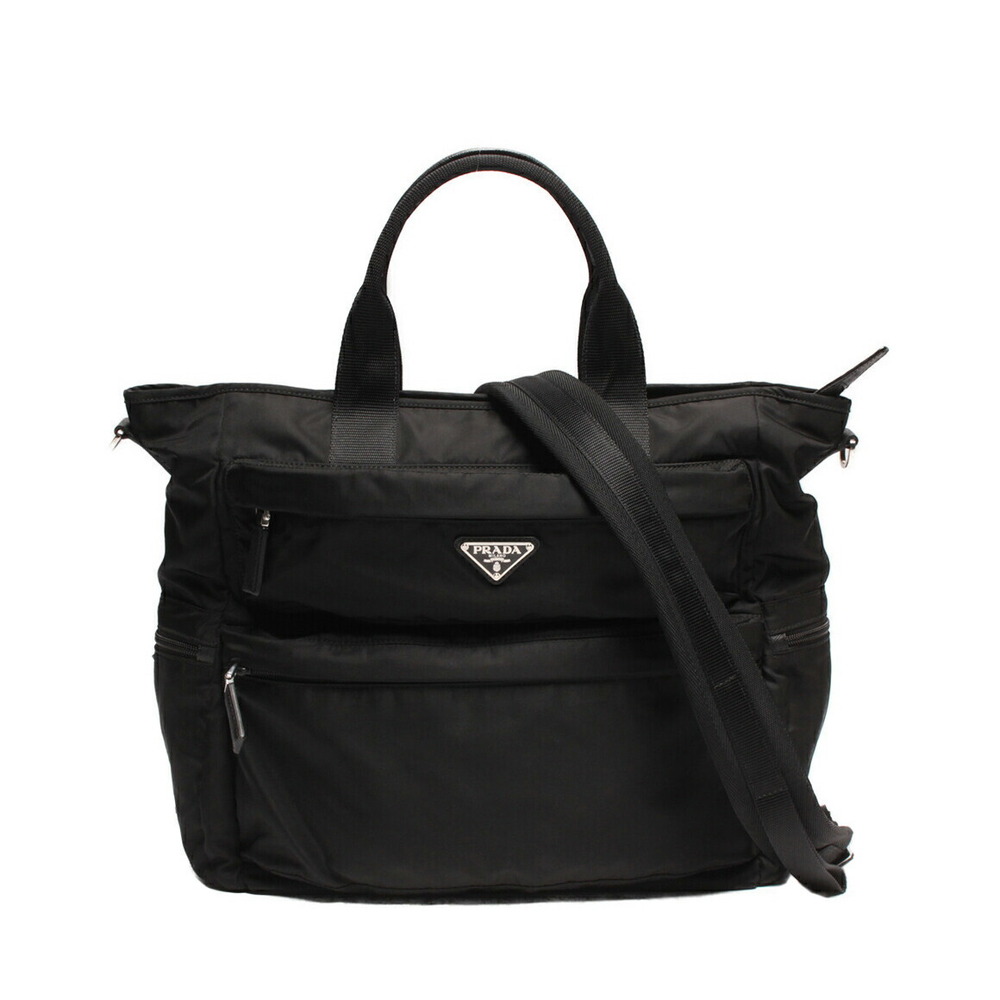 Prada nylon double pocket tote Shoulder bag Black